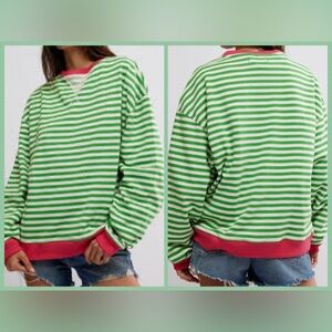 We The Free NWOT Free People Classic Striped Oversized Crewneck Sz Large PTP 28”